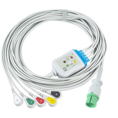 Cable de ECG de una sola pieza y cables de conducción Cable de ECG de 14 pines Cable de ECG de 5 canales