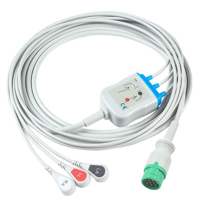 Emtel Fx2000 ECG Cables and Leadwires 12pin Connector ECG Cable 3 5 Lead IEC AHA Snap Grabber Clip