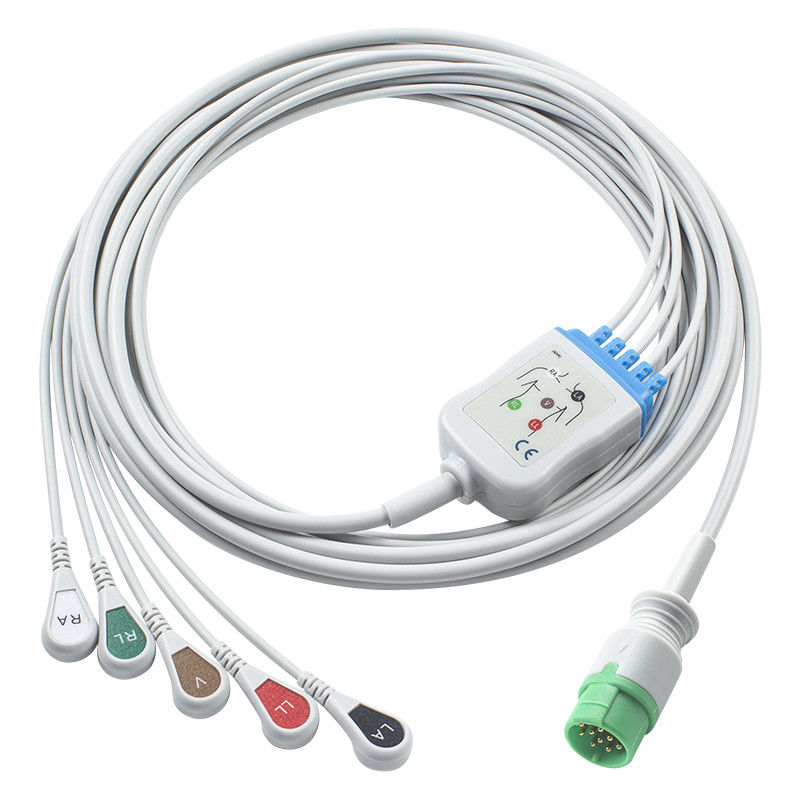 Fukuda Denshi Cable ECG de conexión directa compatible y cables de plomo - CI-700E-5 5Lead AHA Snap