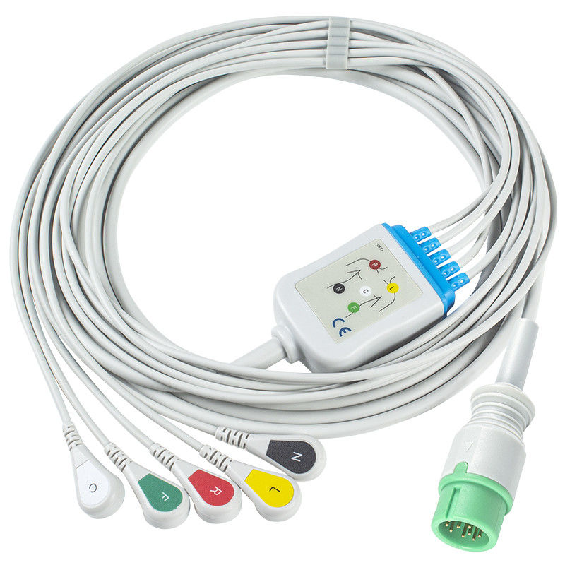 Cable de ECG compatible 5 pistas para Medetec Monitor cardíaco ECG Inglaterra IEC Snap