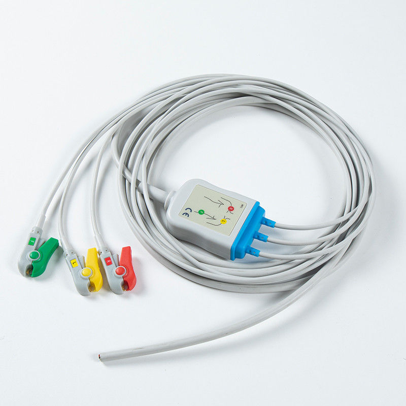 1m 3,0 de diámetro Cable ECG semiacabado 3Lead IEC Grabber sin conector con 24 meses de vida útil
